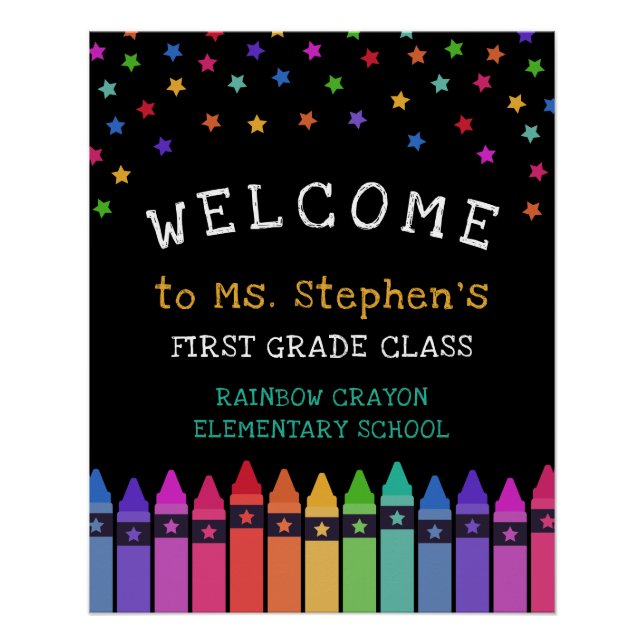 Crayons Stars Colourful Welcome Teacher's Classroo Poster (Front)