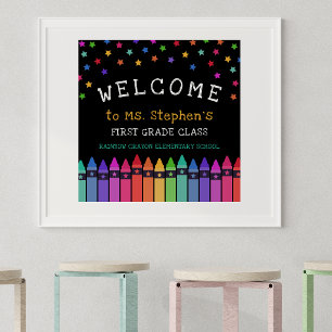 Crayons Stars Colourful Welcome Teacher's Classroo Poster