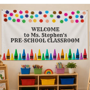 Crayons & Stars Colourful Welcome to Teacher's  Banner