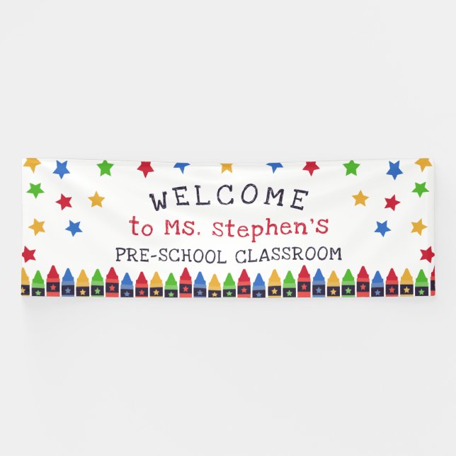 Crayons Stars Welcome Teacher's Classroom Banner (Horizontal)