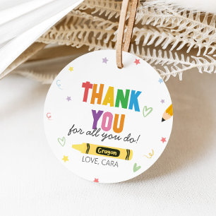 Crayons Teacher Appreciation Thank You Round Favour Tags