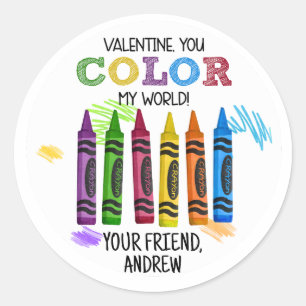 Crayons You Colour My World Valentine Stickers