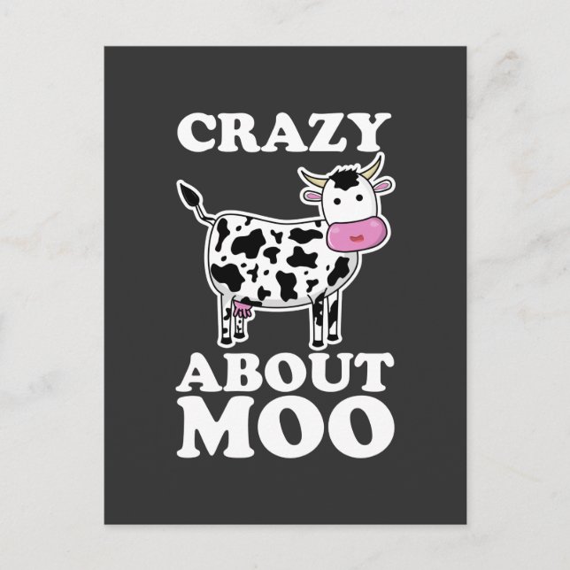 Crazy About Moo, Cow Lovers Pun T-Shirt Postcard (Front)