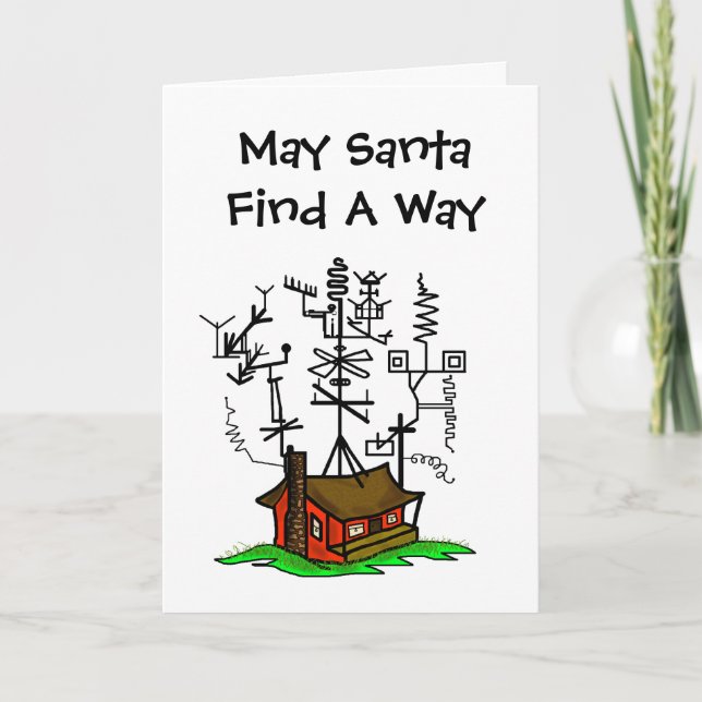Crazy Antenna Ham Radio House Christmas Card (Front)