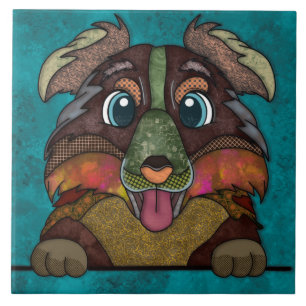 Crazy Australian Shepherd ugly dog face Tile