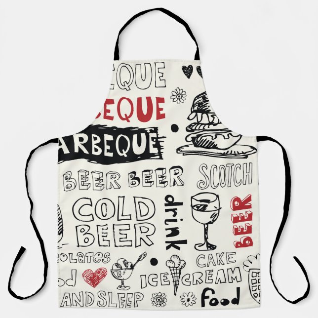Crazy BBQ: Whimsical Doodle Art Apron (Front)