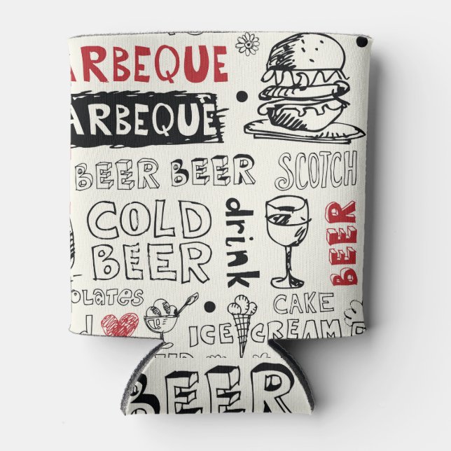 Crazy BBQ: Whimsical Doodle Art Can Cooler (Front)