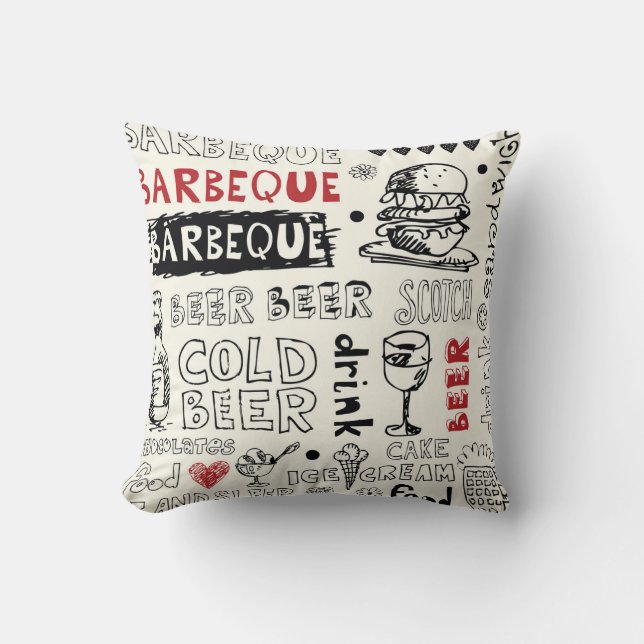 Crazy BBQ: Whimsical Doodle Art Cushion (Front)