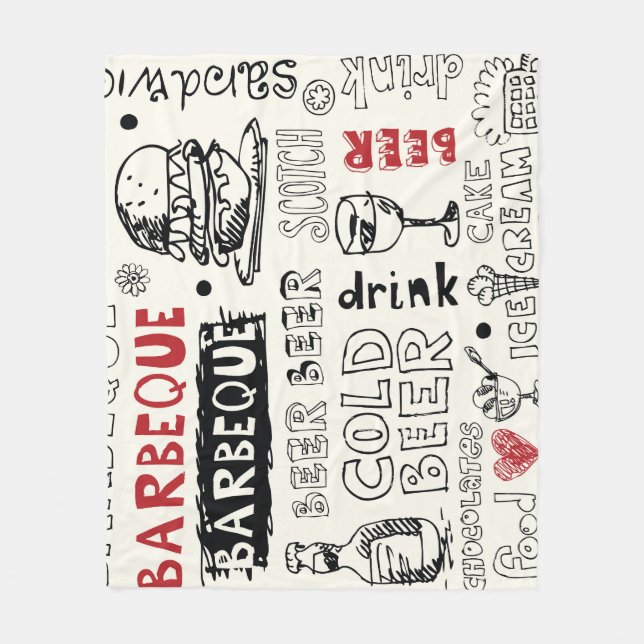 Crazy BBQ: Whimsical Doodle Art Fleece Blanket (Front)