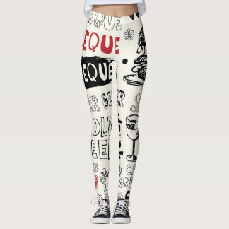 Crazy BBQ: Whimsical Doodle Art Leggings