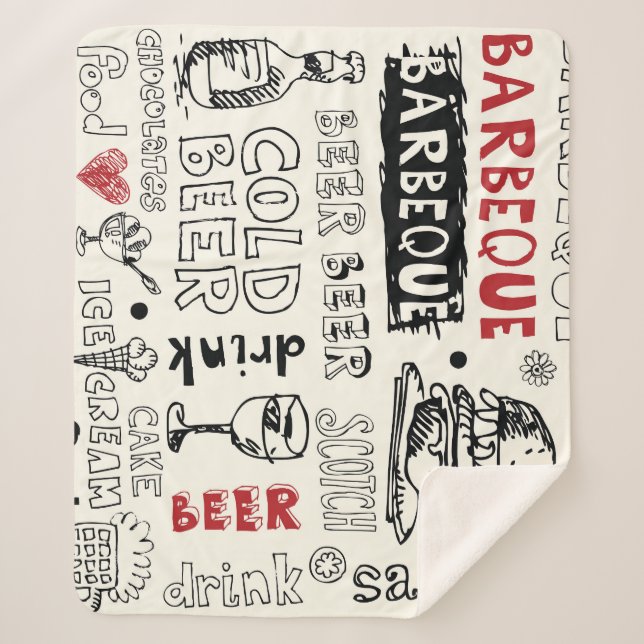 Crazy BBQ: Whimsical Doodle Art Sherpa Blanket (Front)