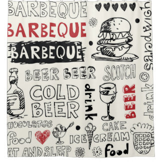 Crazy BBQ: Whimsical Doodle Art Shower Curtain