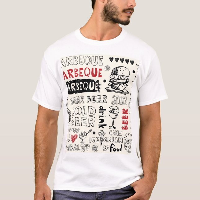 Crazy BBQ: Whimsical Doodle Art T-Shirt (Front)