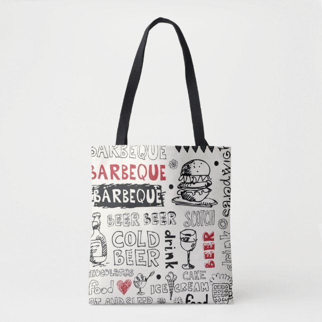 Crazy BBQ: Whimsical Doodle Art Tote Bag (Front)