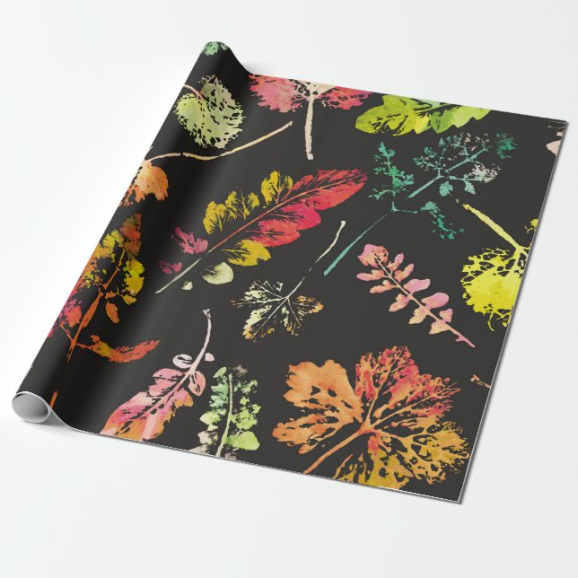 crazy beautiful watercolor pattern of leaves. hand wrapping paper (Unrolled)