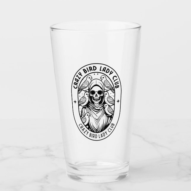 Crazy Bird Lady Club Glass Mug (Front)