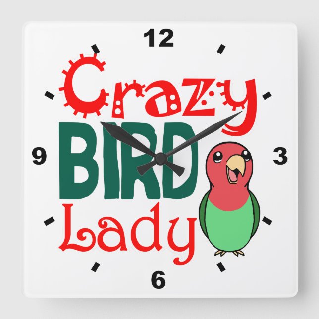 Crazy bird lady square wall clock (Front)