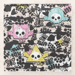 Crazy birds pattern glass coaster