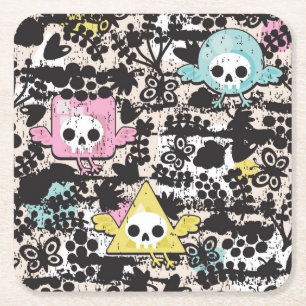 Crazy birds pattern square paper coaster