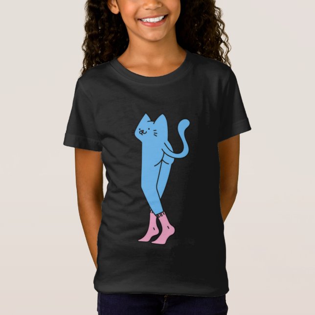 Crazy Blue Cat With Long Legs T-Shirt (Front)