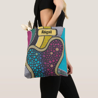 Crazy bright amoeba, doodle art, your name tote bag