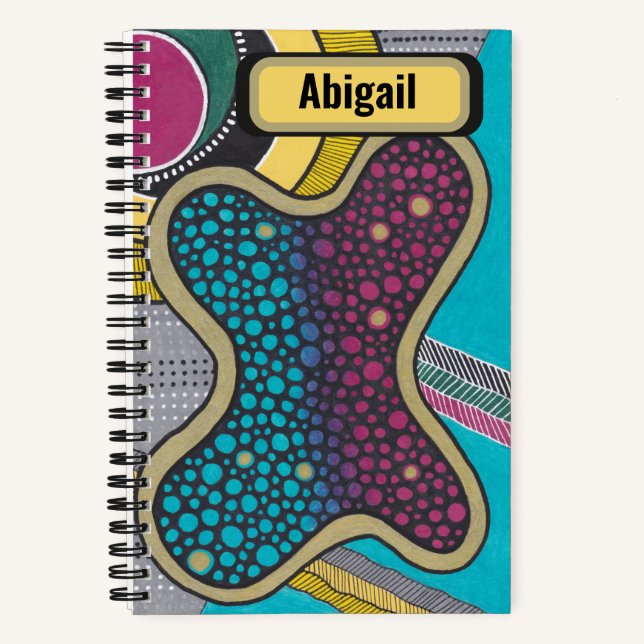 Crazy bright amoeba, personalised, doodle art notebook (Front)