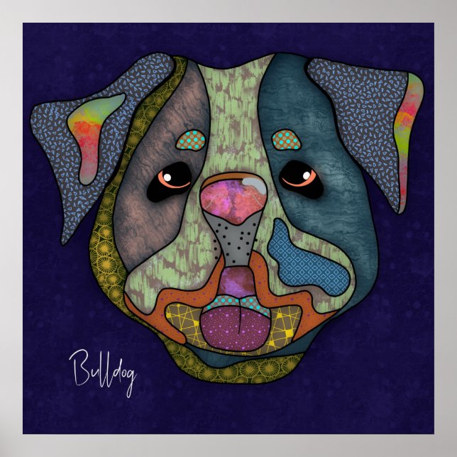  Crazy Bulldog dog face-hand-painted  Poster (Front)