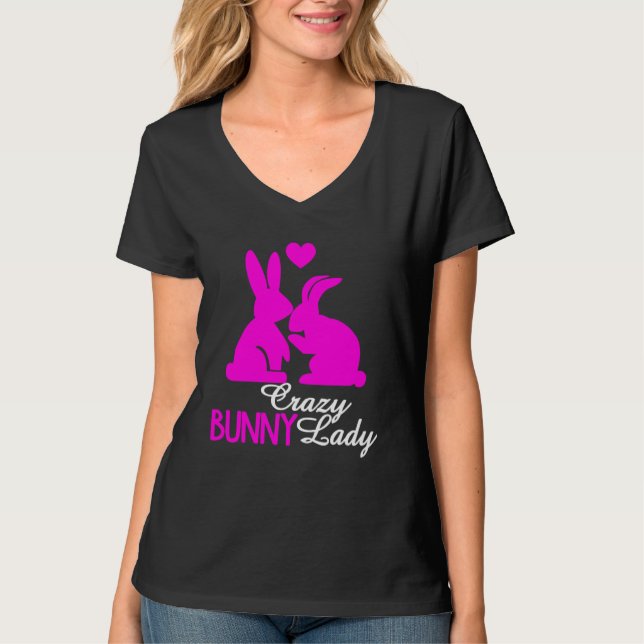 Crazy Bunny Lady Easter Day Women Girl Rabbit T-Shirt (Front)