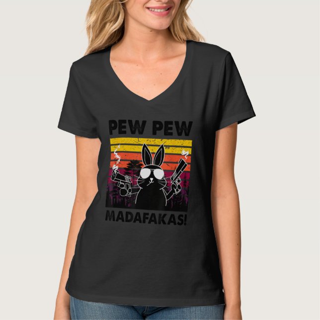 Crazy Bunny Men Pew Pew Madafakas T-Shirt (Front)