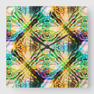Crazy burnt colourful texture, abstract squares square wall clock