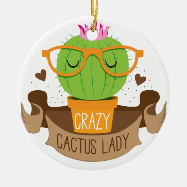 crazy cactus lady banner ceramic tree decoration (Front)