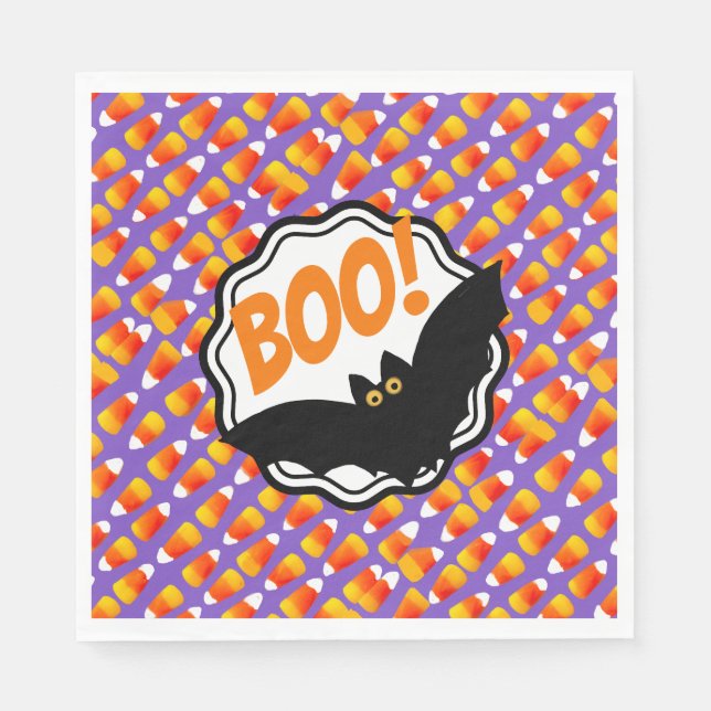 Crazy Candy Corn Black Bat Boo! Napkin (Front)