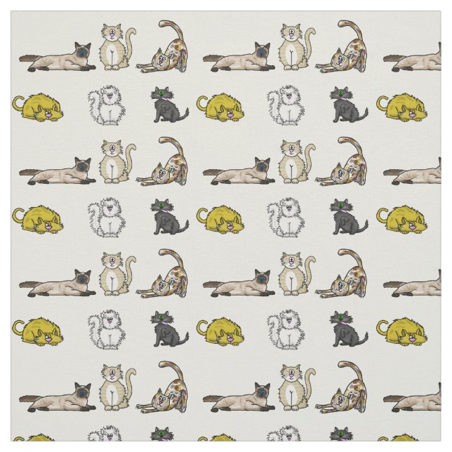 Crazy Cartoon Cats Fabric (Swatch)