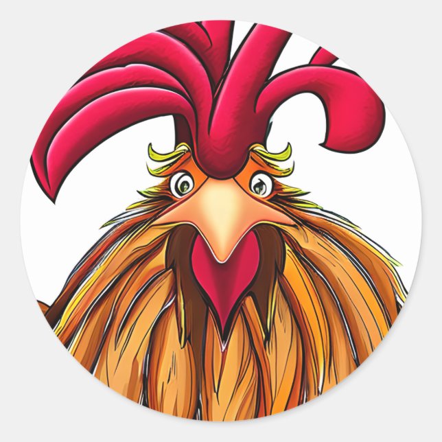 Crazy Cartoon Chicken  Classic Round Sticker (Front)