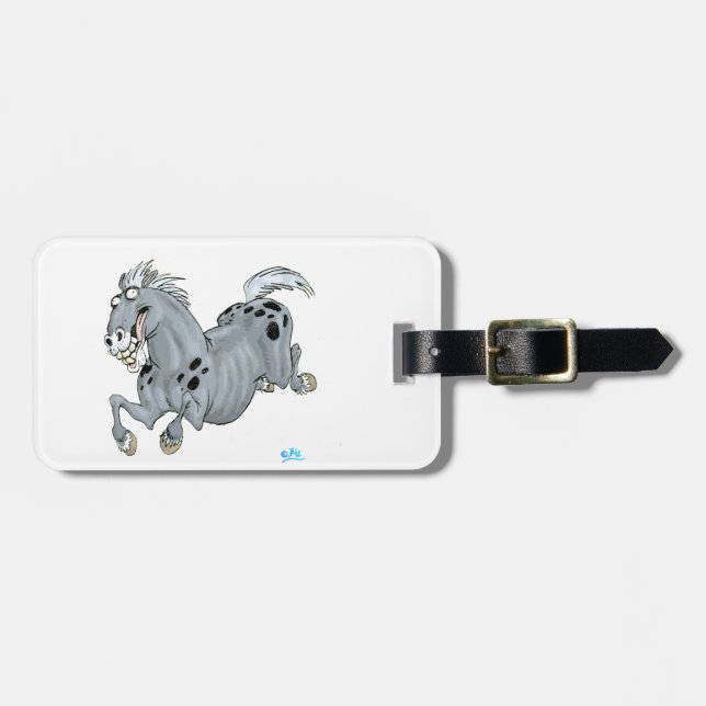 Crazy Cartoon Horse Luggage Tag (Front Horizontal)
