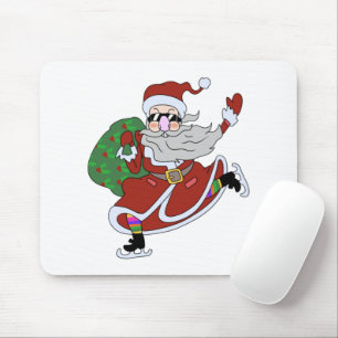 Crazy cartoon Santa Claus ice skating Mouse Pad