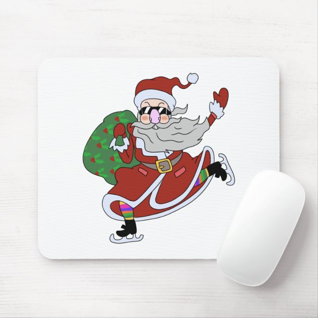 Crazy cartoon Santa Claus ice skating Mouse Pad (With Mouse)