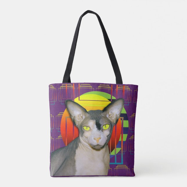 Crazy Cat Design with Sphynx Cat and Devon Rex Cat Tote Bag (Back)