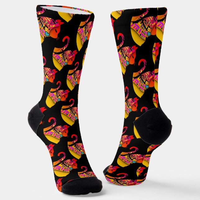 Crazy Cat Dressed Up Novelty Socks (Angled)