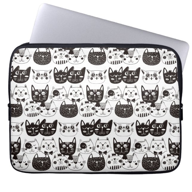 Crazy Cat Faces Pattern Laptop Sleeve (Front)