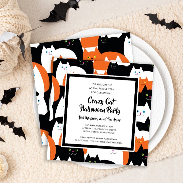 Crazy Cat Halloween Party Invitation (Creator Uploaded)