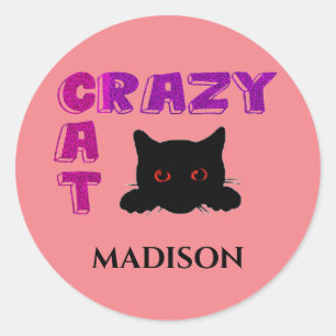 "CRAZY CAT" KIDS STICKERS. CLASSIC ROUND STICKER