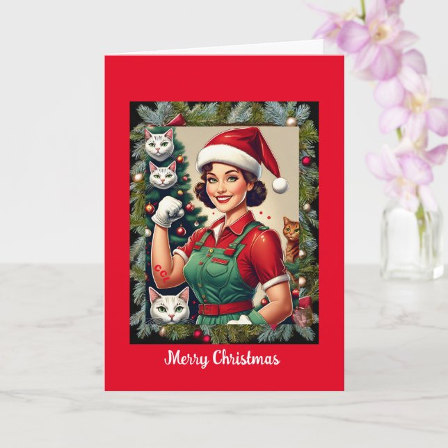 Crazy Cat Lady, 5" x 7" Folded Christmas Card (Orchid)