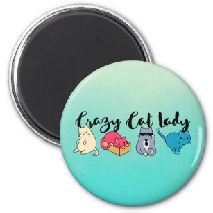 Crazy Cat Lady and 4 Cute Cats Magnet