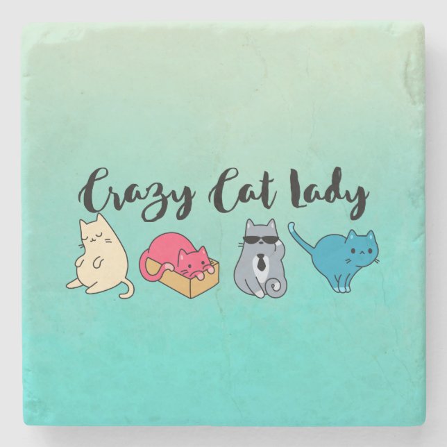 Crazy Cat Lady and 4 Cute Cats Stone Coaster (Front)