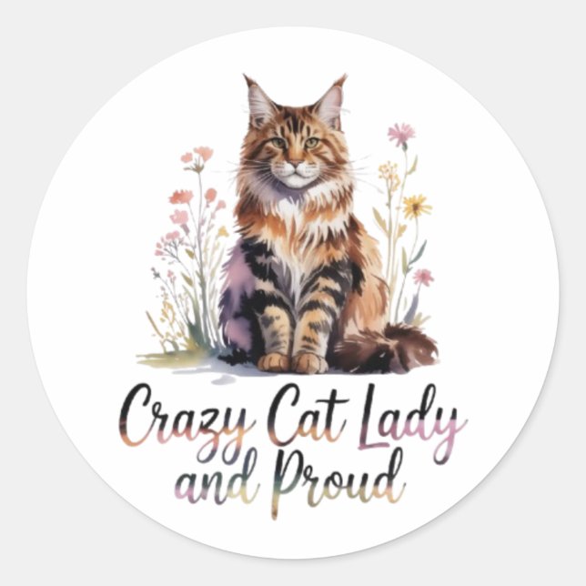 Crazy Cat Lady And Proud Maine Coon Floral Sticker (Front)