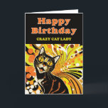 Crazy Cat Lady Birthday Card<br><div class="desc">Colourful retro abstract portrait of a cat used to celebrate the birthday of a crazy cat lady.</div>