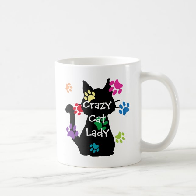 Crazy Cat Lady Black Cat and Colourful Painted Paw Coffee Mug (Right)