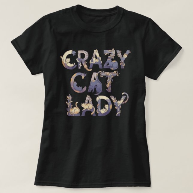 Crazy Cat Lady Black T-Shirt (Design Front)
