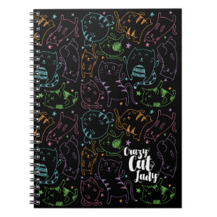Crazy Cat Lady Colourful Cartoon Pattern Gift Spiral Notebook